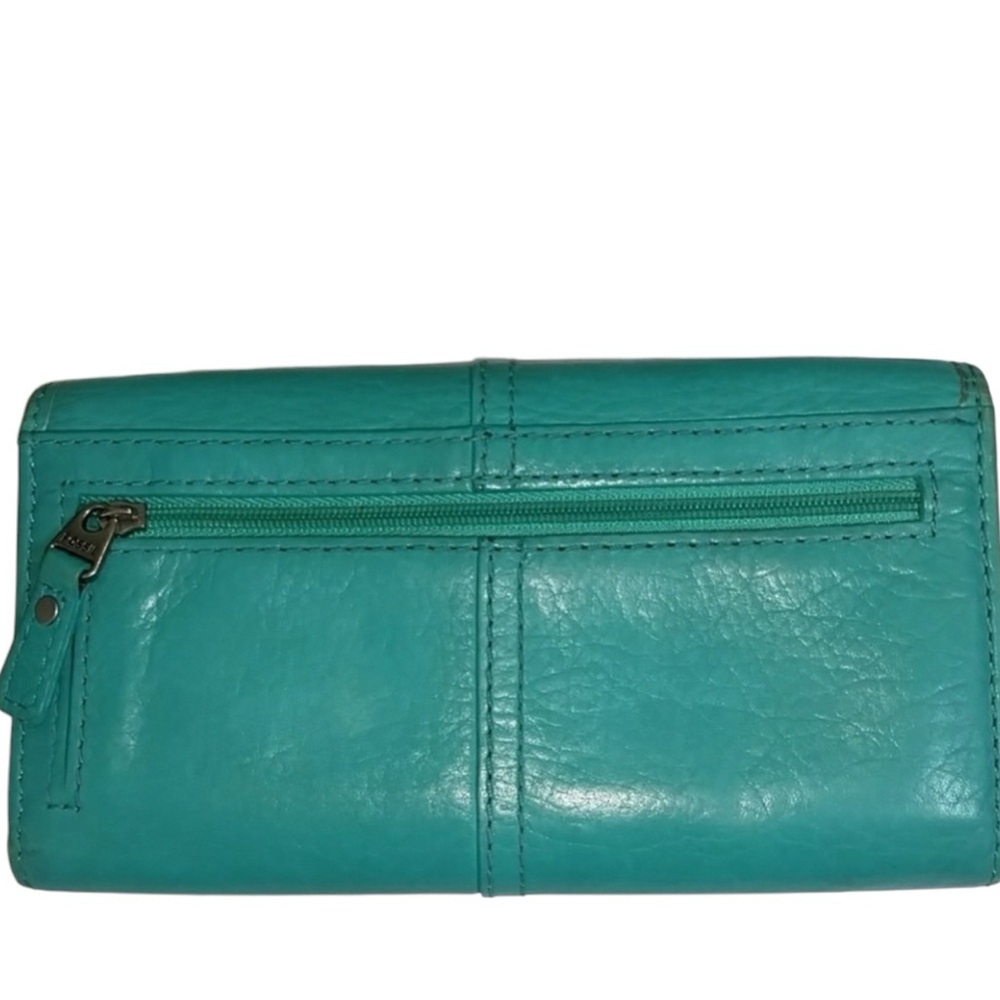 PreOwned FOSSIL Vintage Turquoise Tri Fold Wallet. 6 card slots and ID slot. - Picture 2 of 5